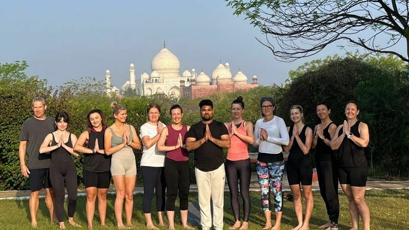 yoga tour in agra opposite Taj Mahal